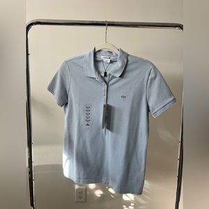 LACOSTE Polo Shirt Women Size 40 Blue Solid Short Sleeve Classic Slim Fit NWT